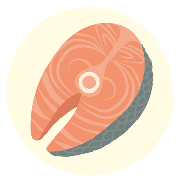 Illustration of a salmon steak on a beige background