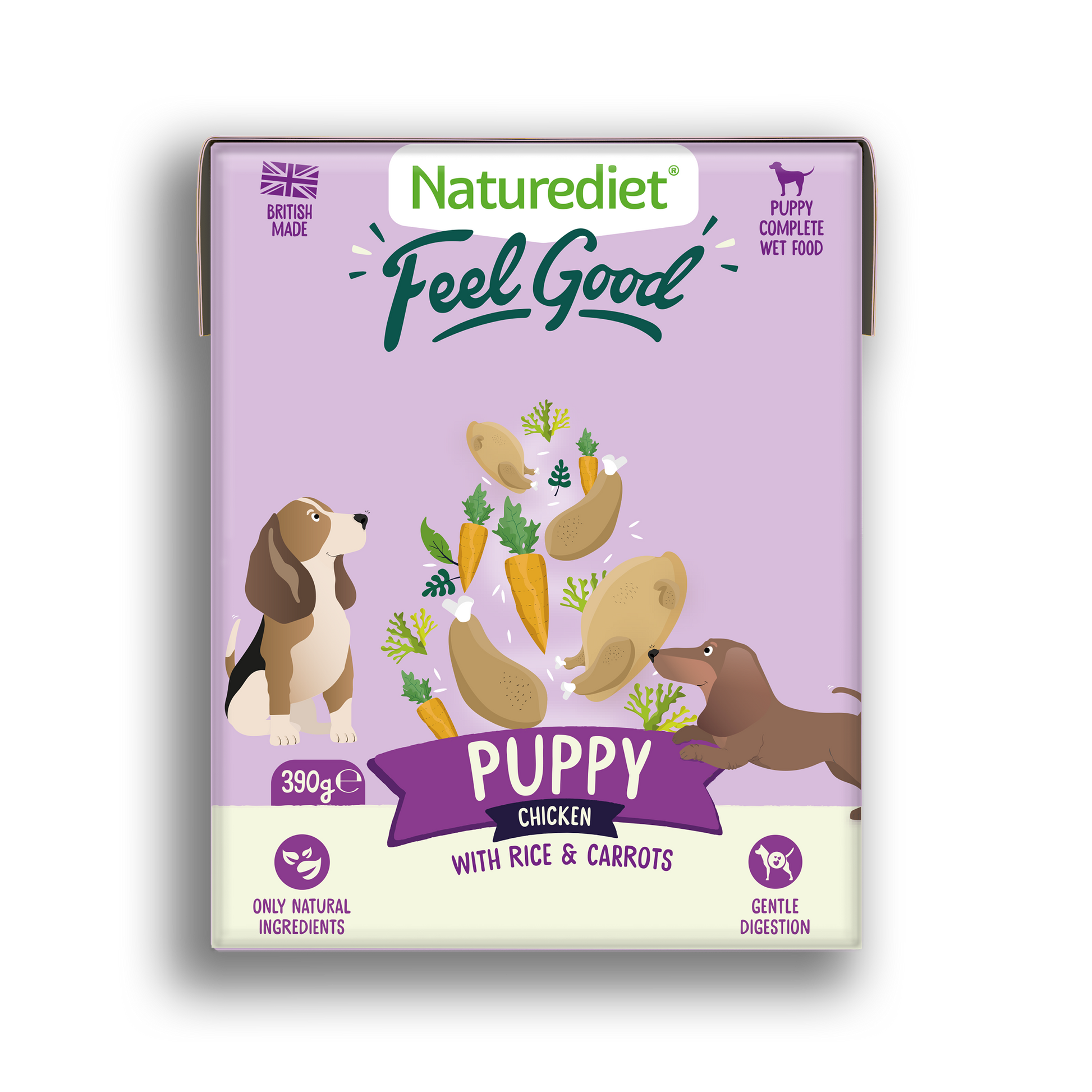 Naturediet Feel Good Puppy food packaging on a white background