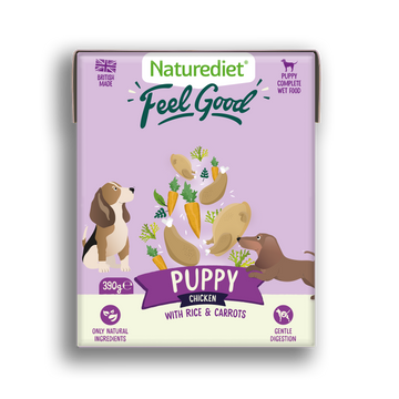 Naturediet Feel Good Puppy food packaging on a white background