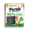 Naturediet Purely free range lamb dog food packaging on a white background