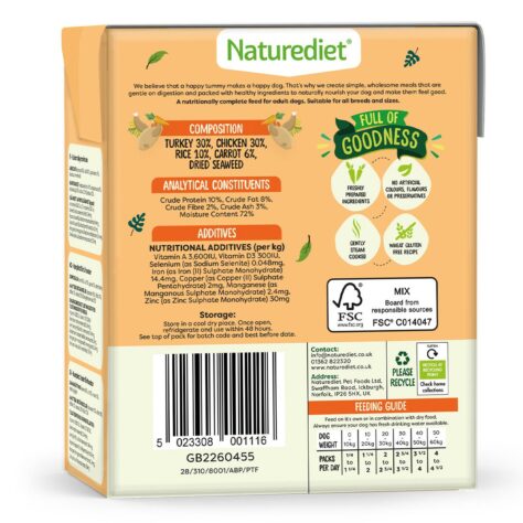 Feel Good Turkey & chicken, 390g recyclable cartons back view