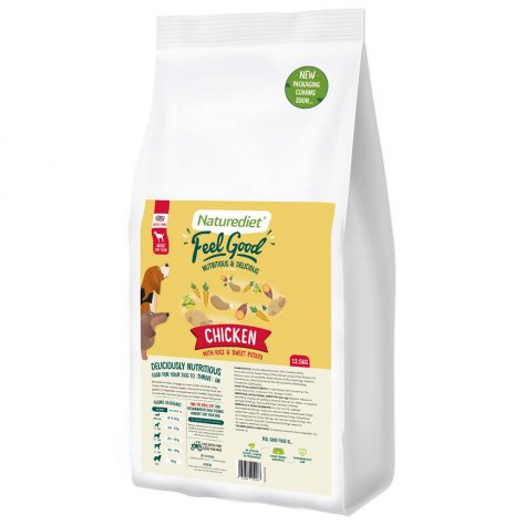 large bags of healthy natural dog food made with chicken 12.5kg
