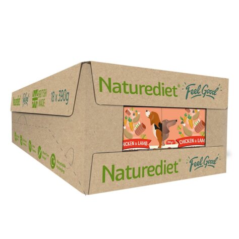 case of 18 Feel Good chicken & lamb, 390g recyclable cartons