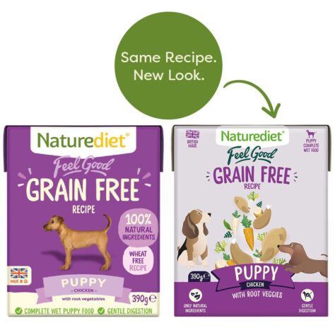 Feel Good grain free puppy chicken, 390g recyclable cartons