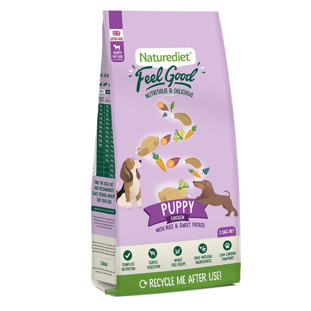 dry grain free puppy food made with chicken from Naturediet 2.5kg bag