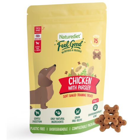 Feel Good Chicken with Parsley Soft Baked Training Treats for Dogs with visible treat