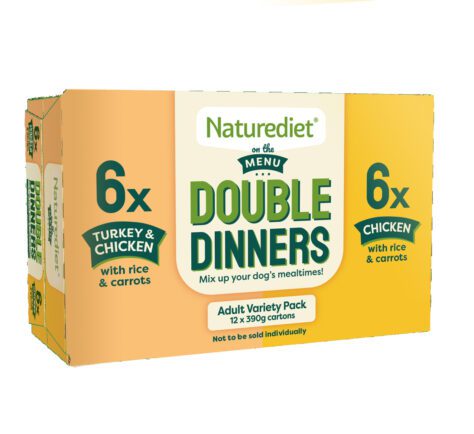 Naturediet Double Dinners Turkey & Chicken and Chicken, 12 x 390g variety pack to mix up your dog's mealtimes!